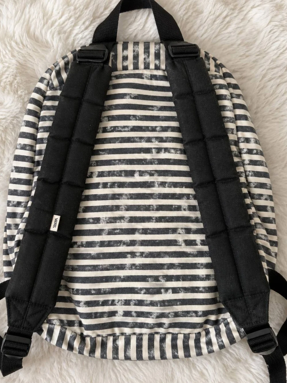 Vans Black and White Striped Backpack with Off The Wall Patch